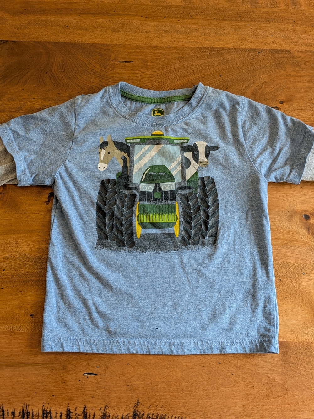 John Deere Light Blue Tee with Green Tractor and Farm Animals